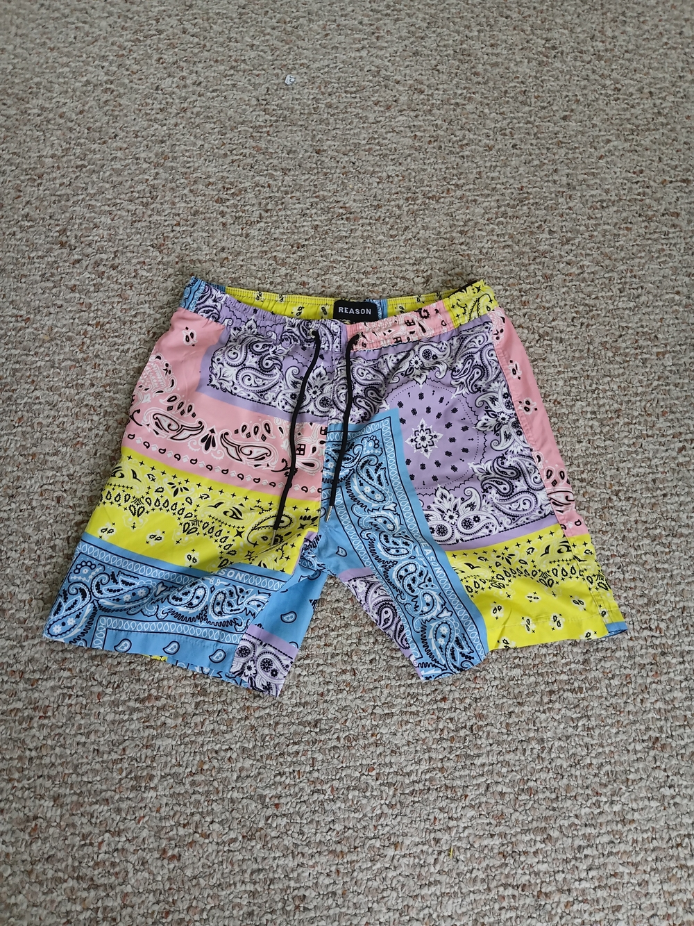 REASON Men's Multicolor Bandana Swim Shorts Size Medium